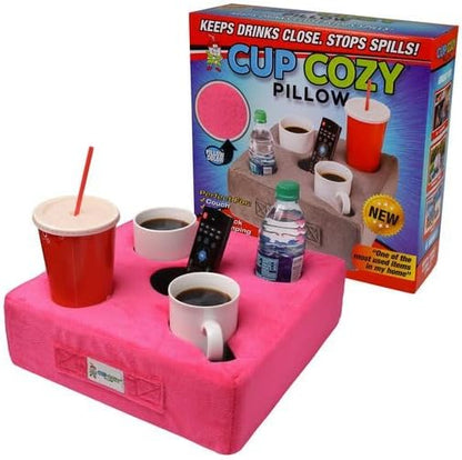 The Original Cup Cozy Pillow-As Seen on TV-The World's Best Couch/Sofa/Bed/Car Cup Holder Pillow and Caddy for Drinks/Snacks/Remotes! (Pink, 5 Hole)