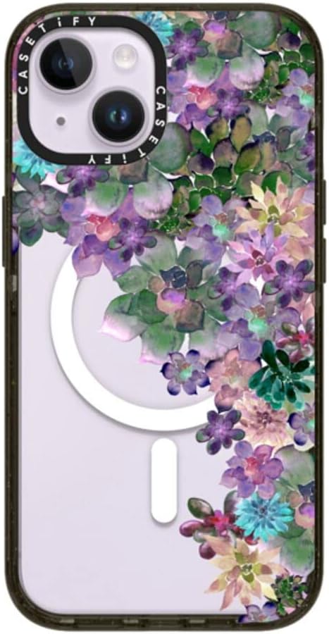 CASETiFY Impact iPhone 14 Case [4X Military Grade Drop Tested / 8.2ft Drop Protection/Compatible with Magsafe] - My Succulent Garden by Monika Strigel - Glossy Black