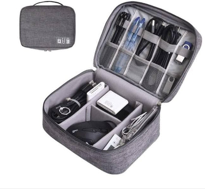 CARIGO Portable Electronics Organizer Bag, Double Layer Travel Gadget Organizer, Waterproof Digital Storage Case for Cables, Chargers, USB, SD Cards, Power Bank (Grey)