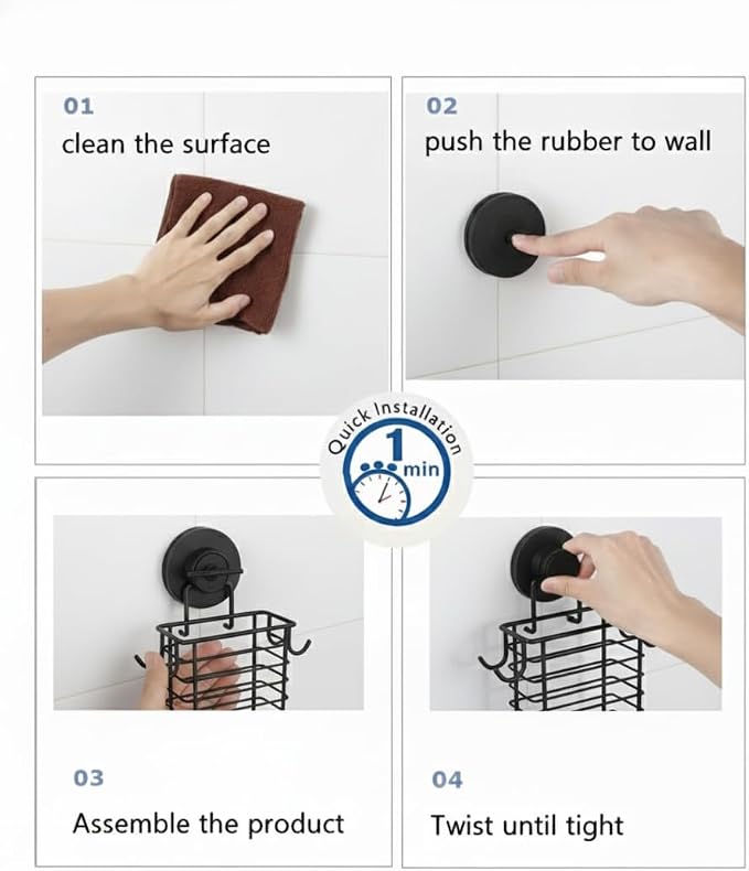 Toothbrush Holder Suction Cup Wall Mounted Toothpaste and Toothbrushes Holder Shelf for Soap Dish or Phone Powerful Vacuum System Rustproof Stainless Steel Organizer Electric Toothbrush (Black)
