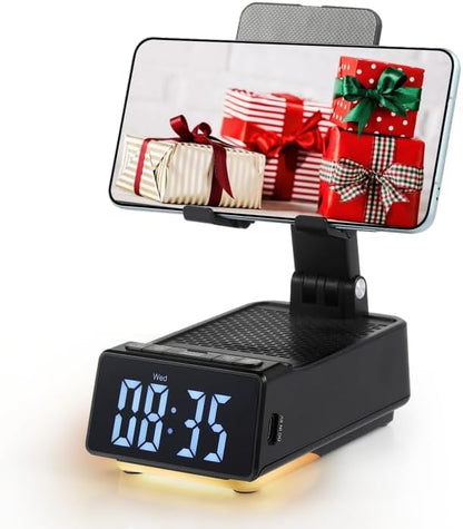 Father's Day Gifts for Dad, Birthday Gifts for Men, 7 in 1 Phone Stand Bluetooth Speaker with Alarm Clock, Wireless Charger, Light, USB Playback & Hands-Free Calling