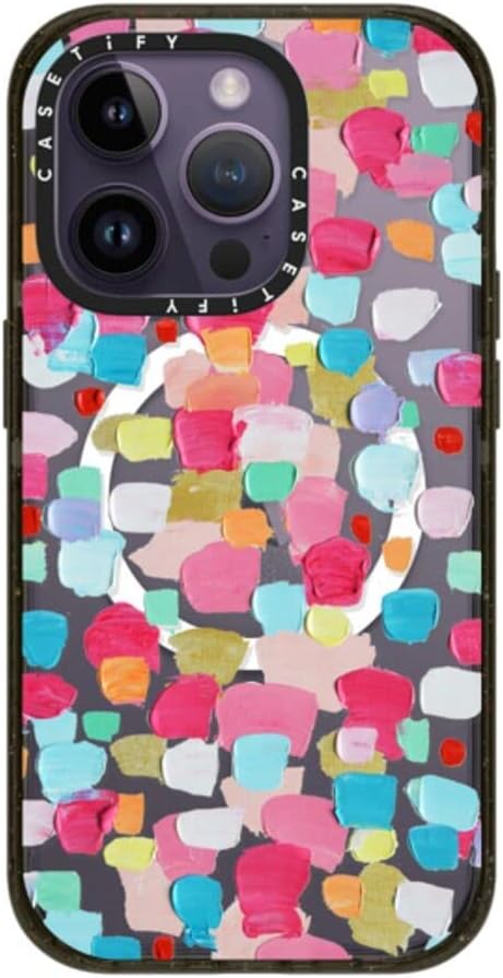 CASETiFY Impact iPhone 14 Pro Case [4X Military Grade Drop Tested / 8.2ft Drop Protection/Compatible with Magsafe] - Magenta Confetti - Glossy Black