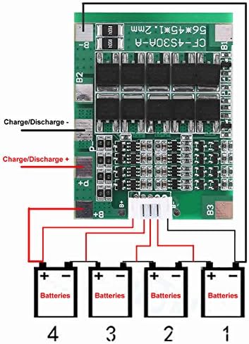 Walfront 18650 Battery PCB Board 4Series 30A 14.8V High Current Balance Protection with Wire Green for Li-ion Lithium Battery Cell