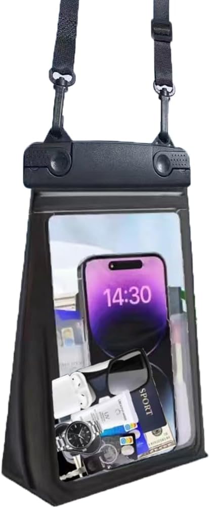 IPX8 Waterproof Phone Case, Waterproof Phone Pouch, Large Capacity Floating Phone Dry Bag for Floating Diving Beach Hiking Camping Sports Outdoor (Clear Black)