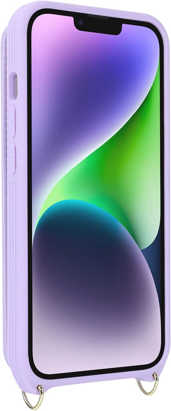 Lipvina for iPhone 13 Case with Card Holder for Women,Phone Case with Strap,Crossbody Lanyard,RFID Blocking,Ring Stand,Snap Clasp,Cute Wallet Cases for iPhone 13 6.1 inch(Purple)