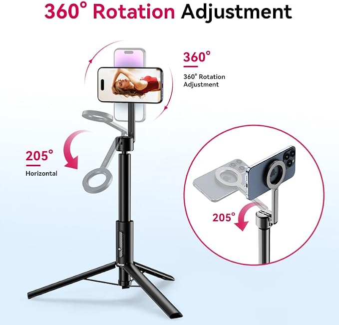 ULANZI 54'' Magnetic Selfie Stick Tripod Pro, All-in-One Phone Tripod w Magnetic Phone Holder & Detachable Wireless Remote, C/W Magsafe, for iPhone 16 15 14 13 12 Series & Android Phones (Black)