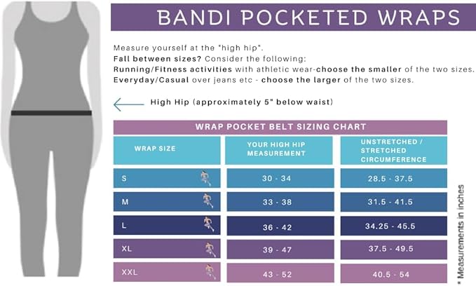 BANDI Pocketed Wraps – Running Waist Belt with Pockets for Phone, Money, Keys & Medical Devices | Secure, No-Bounce Travel & Fitness Belt, for Women and Men, USA Company