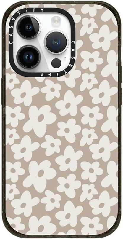 CASETiFY Impact iPhone 14 Pro Case [4X Military Grade Drop Tested / 8.2ft Drop Protection/Compatible with Magsafe] - Natural Flower - Clear Black