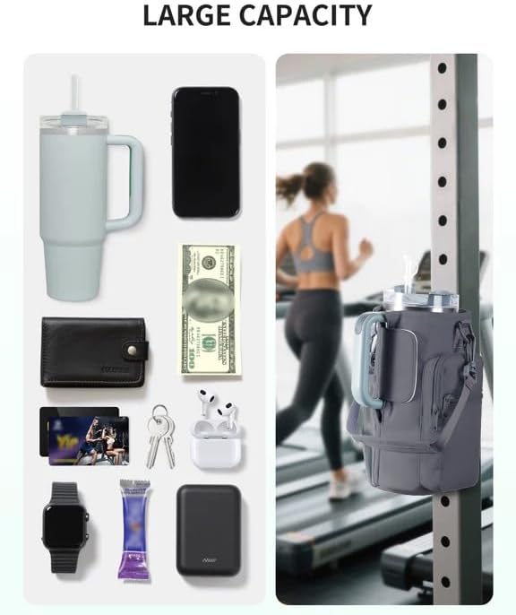 sportsnew Magnetic Gym Bag for Women Men, Water Bottle Carrier Holder with Strap & Phone Pockets for 40oz Tumbler with Handle, 4 Built-in Magnets Small Gym Bag for Sports, Workout, Fitness, Walking