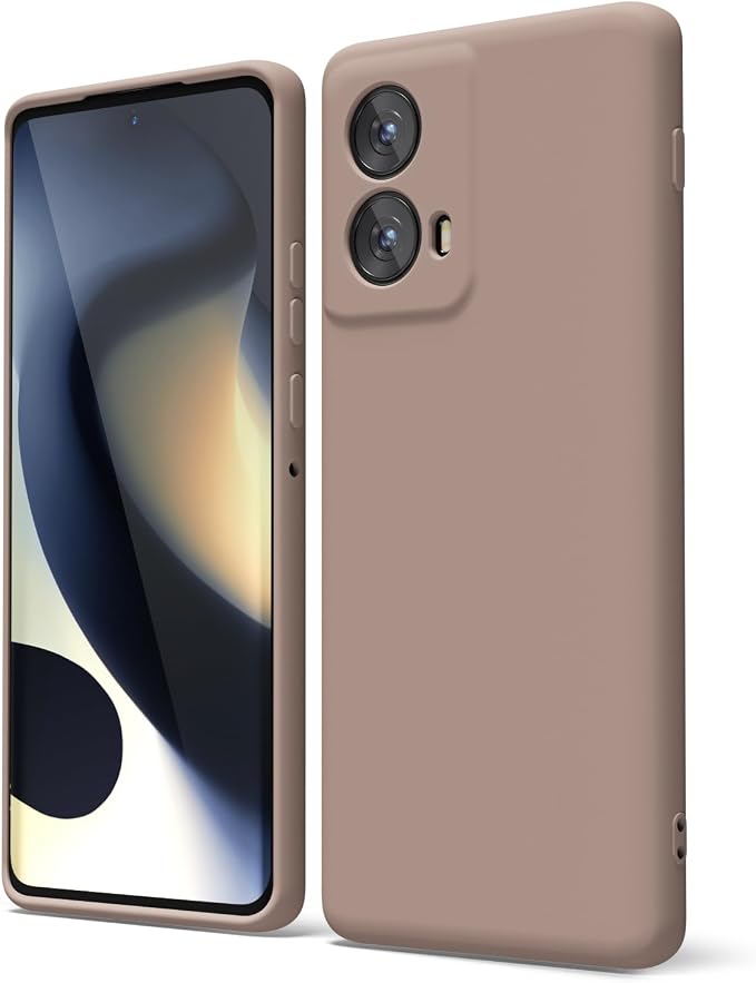 oakxco for Motorola Moto Edge 2024 Phone Case Liquid Silicone, Thin Slim Soft Rubber Gel TPU Plain Protective Simple Cover for Women Girl Cute, Matte Solid Color Aesthetic, Brown Khaki