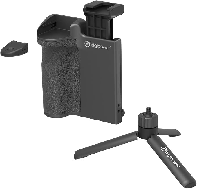 DigiPower Pocket Grip Stabilizer with Wireless Shutter Remote & Table-Top Mini Tripod for Mobile Phone, Works with iPhones & Android Smartphones for Filming YouTube, TikTok, & Instagram Videos,