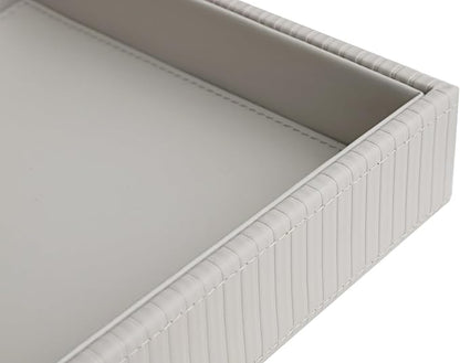 HofferRuffer Faux Leather Vanity Tray, Elegant Desktop Storage Organizer, Decorative Catchall for Perfume, Bathroom Valet, Nightstand or Dresser, 10.2 x 8.4 x 1.8 inches (Grey Stripe)