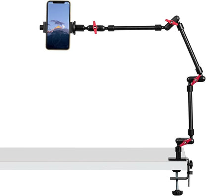 Magic Arm with Clamp, Long Articulating Arm Camera Mount, Adjustable Phone Mount Holder 360° Rotation, Mic Arm for Microphone, LED Lights, for Phone, Tripod, Desk, Table