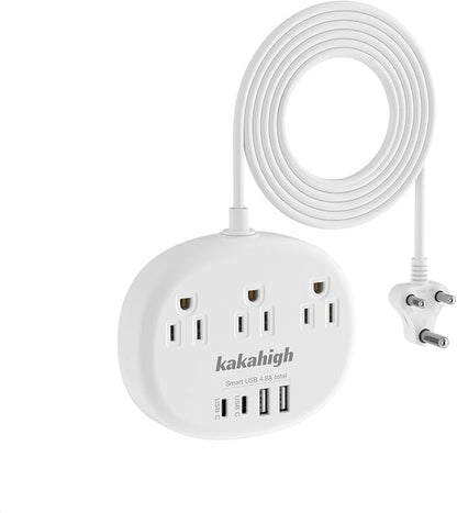 India to US Plug Adapter, India Extension Cord 3FT | India Plug Adapter with 3 USA Outlets 4 USB Ports, Type D Travel Adapter for India Bangladesh Maldives Nepal Pakistan
