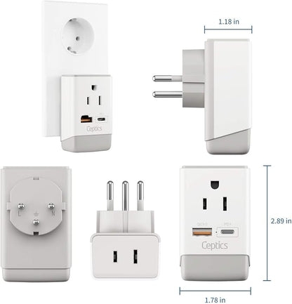 Ceptics Israel Power Adapter, QC 3.0 & PD, Safe Dual USB & USB-C - 2 USA Socket Compact & Powerful - Use in Jerusalem, Holy Land, Palestine, Gaza Strip - Type H AP-14- Fast Charging