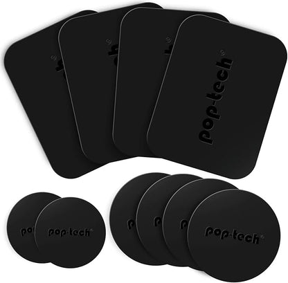 Metal Plate for Phone Magnet, 10 Pack Replacement Magnet Disc Magic Mount Sheet with Adhesive Backing for Magnetic Car Holder Cradle Stand (Dashboard/Vent/CD Slot/Windshield)- Rectangle & Round Black