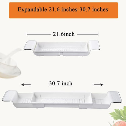 Bathtub Tray Expandable Bath Caddy Storage Rack Multifunctional Bathtub Tub Organizer for Deposit Wash Supplies,Book,Wine,Phone,Bathroom,Shower (White)