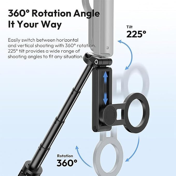 4-in-1 Multifunctional Magnetic Selfie Stick,360° Rotation Phone Tripod, Wireless Remote. Portable Extendable Mag Tripod,for Video Recording & Vlog. Portable Pocket Size for iPhone & Android