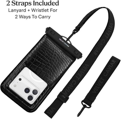 VELVET CAVIAR Waterproof Phone Pouch with Lanyard | IP68 Floating Case for iPhone & All Phones | Dry Bag for Snorkeling, Beach, Kayaking | Travel & Cruise Essentials for Women (Black Croc)