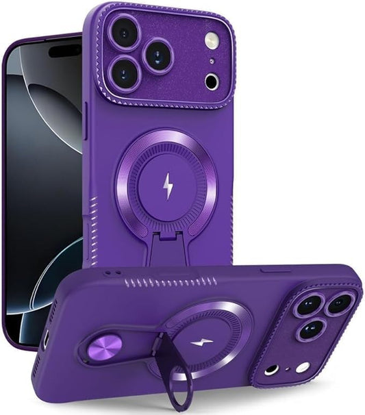 Magnetic for iPhone 17Pro Max/17/17Pro/17Air, Kickstand Frosted Shockproof Case Supports Wireless Charging Ultra-Thin Cover (17Pro Max,Gray) (17 Air,Purple)