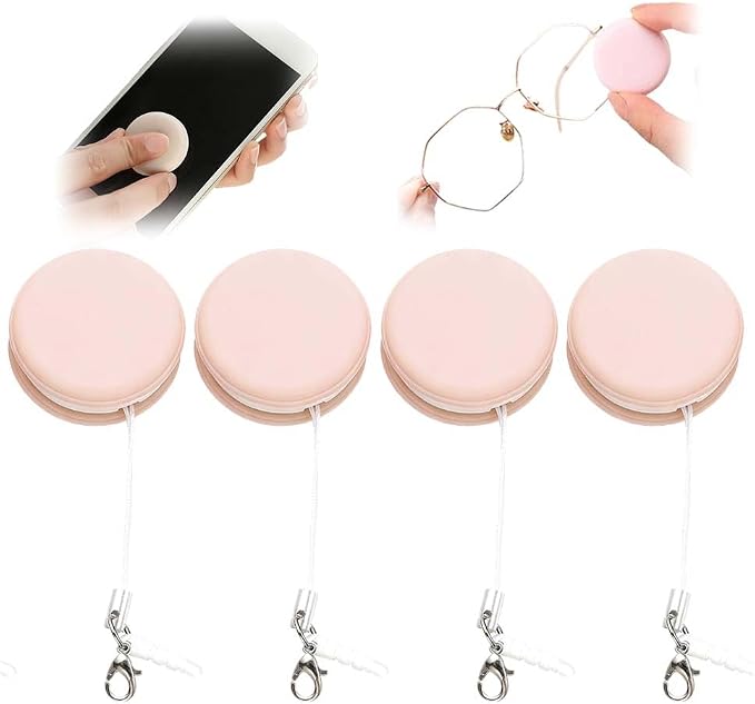 Yilia Macaron Phone Screen Cleaner, Cute Macaron Design Mobile Phone Screen Cleaner, Washable Dedusting Tool for Eyeglasses and Cell Phones (Pink, 4pcs)