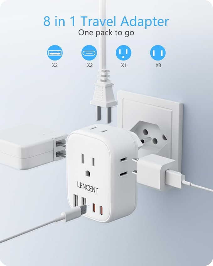 LENCENT Switzerland Travel Plug Adapter, Swiss Power Adaptor with 4 Outlets | 4 USB Ports (2 USB C), Type J Plug Converter for US to Switzerland, Liechtenstein, Rwanda, Safe Grounded