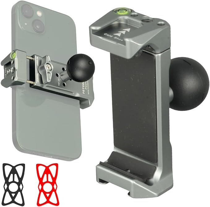 Aluminum Cell Phone Holder with 1 Inch Ball Mount Adapter Compatible with RAM mounts B Size 1" Socket Arm Bike Motorcycle Car Phone Mount, Double Protection Anti-loosening Locking knob