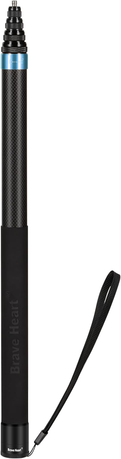 118"/3m, 9.8ft Extended Super Long Invisible Carbon Fiber Selfie Stick for Insta360 x5 Insta 360 x5 X4 X3 ONE X2, R, X, GO 3S 3 2 Action 360 Camera Accessories (17 to 118") (Blue)