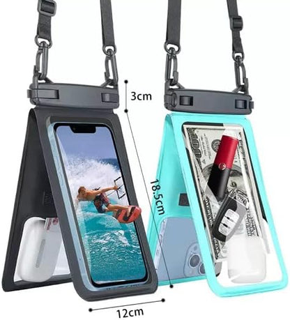 Waterproof Phone Pouch with Floating Strap – Universal Case for iPhone & Samsung – Fits up to 7” Phones – Clear PVC – 2 Pocket Design – Beach, Swim, Kayak Use