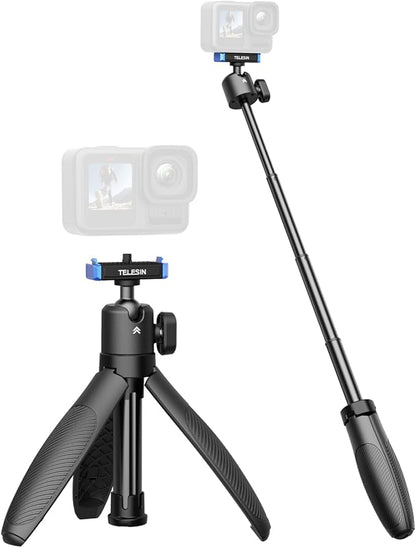 TELESIN 40cm/15.7'' Mini Selfie Stick Tripod Compatible with Gopro 13 Action Camera, Magnetic Quick Release Selfie Handle Grip,360° Adjustable Portable Extension Monopod for Go Pro Hero 13 Accessories