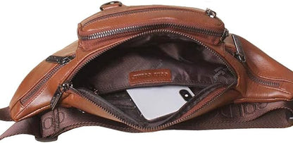 Leather Fanny Pack Waist Bag for Men Women Outdoor Travel Hiking Camping Walking Running Hip Bum Belt Slim Cell Phone Purse Wallet Pouch (#03Black)