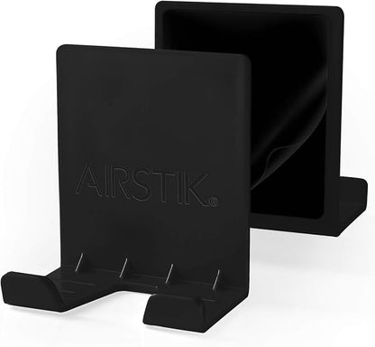 AIRSTIK Cell Phone Holder for Glass Shower, Mirror & Window | Suction Mount Universal Modular New Removable Back Plate | Reusable Waterproof for Bathroom, Kitchen, Dorm, Gym Made in USA (Black)