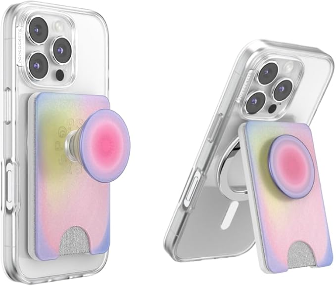 PopSockets Kick-Out Wallet for MagSafe, Adjustable Kickstand, Magnetic Stand, Rainbow - Aura