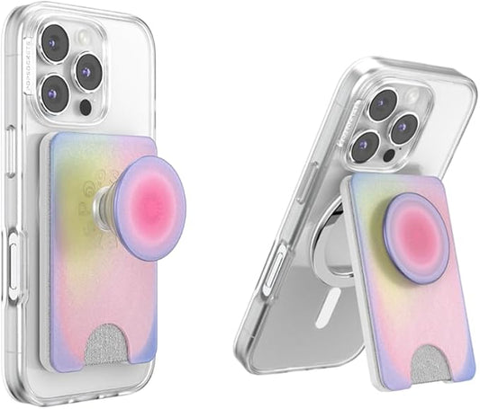 PopSockets Kick-Out Wallet for MagSafe, Adjustable Kickstand, Magnetic Stand, Rainbow - Aura