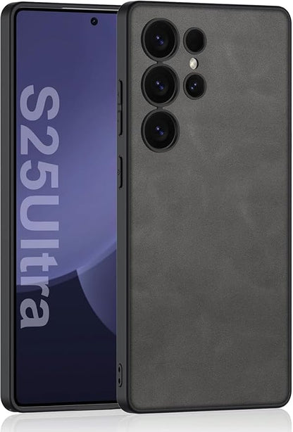 Leather Case for Samsung Galaxy S25 Ultra/S25 Plus/S25, Full Lens Protection Slim Thin Business Cover Minimalist Shell (Grey,Samsung Galaxy S25 Plus)