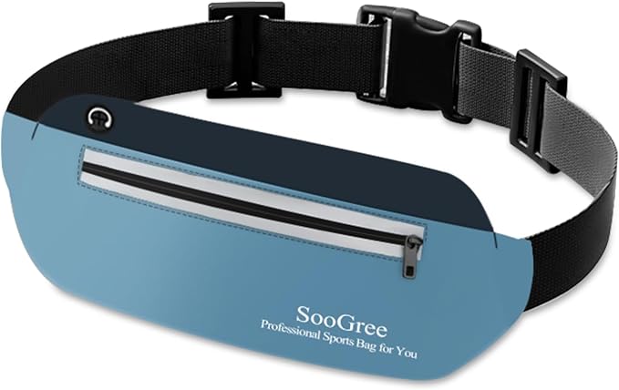 SooGree Running Waist Pack for Men Women, Lightweight Waterproof Sports Belt Bag, Phone Running Pouch, Night Reflective Fitness Storage Bag for Running Cycling Hiking Traveling (Lake Blue/Blue)