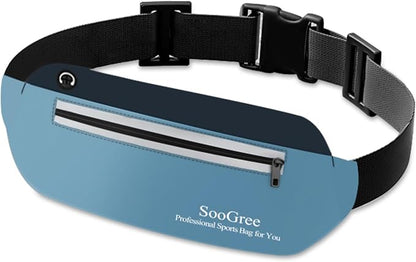 SooGree Running Waist Pack for Men Women, Lightweight Waterproof Sports Belt Bag, Phone Running Pouch, Night Reflective Fitness Storage Bag for Running Cycling Hiking Traveling (Lake Blue/Blue)