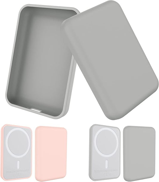 2 Pack Case Compatible with Magsafe Battery Pack Cover, Ultra-Thin TPU Shockproof Case Slim Scratch Resistant Cover Protective Bumper Shell for Magsafe Battery Pack, Gray/Pink