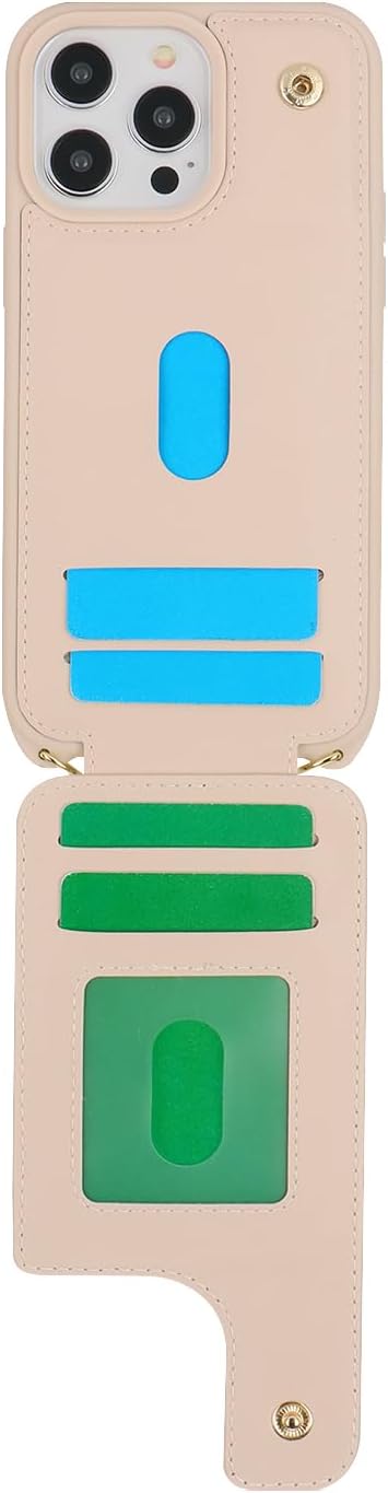 Lipvina for iPhone 14 Pro Max Case with Card Holder for Women,Phone Case with Strap,Crossbody Lanyard,RFID Blocking,Ring Stand,Snap Clasp,Cute Wallet Cases 6.7 inch (Beige)