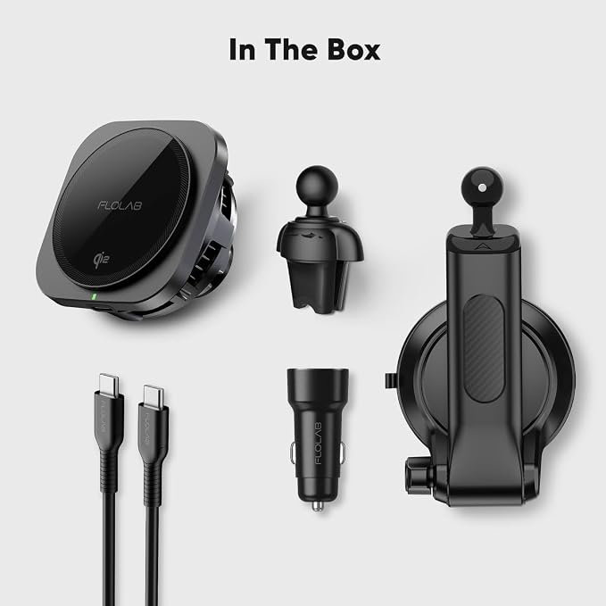 FLOLAB Qi2 15W Wireless Car Charger for iPhone 16/15/14/13/12, Magnetic Vent/Foldable Dashboard/Windshell Mount Car Phone Holder, Fast Charging with Cooling