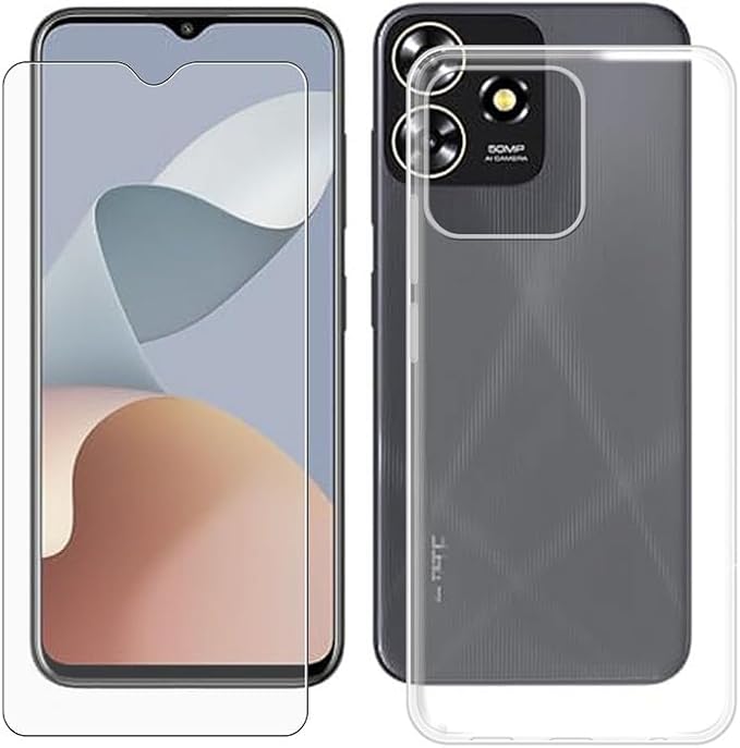Cover for ZTE Blade A73 (6.52 inch) Case + Screen Protector，Tempered Glass 9H Hardness Protective Film and Soft Silicone Bumper Shell Transparent TPU Phone case -Clear