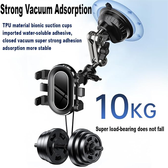 Ultra-Strong Suction Cup Phone Mount for Car - Anti-Shock & Noiseless Dashboard & Windshield Holder, 360° Adjustable Hands-Free Mount for All Smartphone (02)