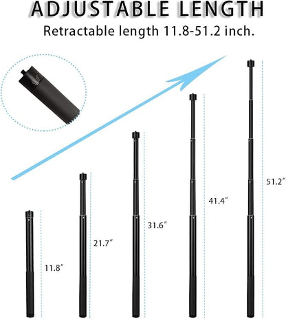 51.2 inch Invisible Selfie Stick Compatible with GoPro Hero 13 12 11 10 9 Insta360 X5 X4 DJI Osmo 360/Action 6 5 Pro 4 AKASO EK7000 Brave 4 7 LE Camera,Extension Pole Aluminum Monopod with 1/4" Screw