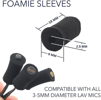 URSA Foamie Sleeves for Lavalier Microphones – Discreet Mic Covers to Reduce Clothing Noise, Protect Against Sweat & Light Wind – Pack of 12 (Black)
