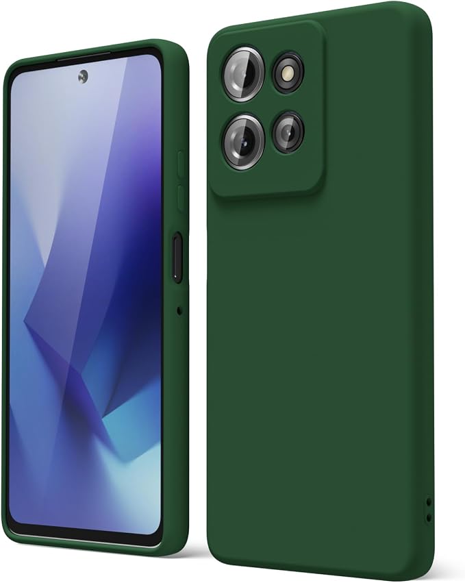 oakxco for Motorola Moto G Power 2025 Case Liquid Silicone, Cute Thin Slim Grip Soft Rubber Gel for Women Men, Smooth Matte TPU Plain Solid Color Girly Simple Case with Camera Cover, Dark Green