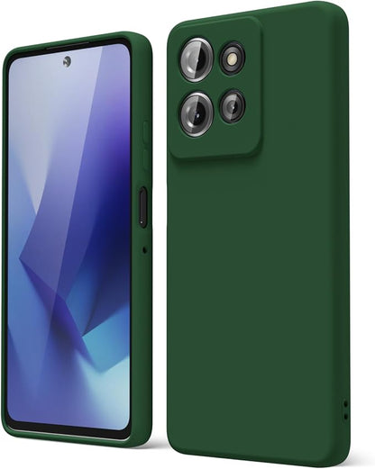 oakxco for Motorola Moto G Power 2025 Case Liquid Silicone, Cute Thin Slim Grip Soft Rubber Gel for Women Men, Smooth Matte TPU Plain Solid Color Girly Simple Case with Camera Cover, Dark Green