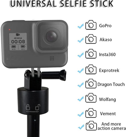 51.2 inch Invisible Selfie Stick Compatible with GoPro Hero 13 12 11 10 9 Insta360 X5 X4 DJI Osmo 360/Action 6 5 Pro 4 AKASO EK7000 Brave 4 7 LE Camera,Extension Pole Aluminum Monopod with 1/4" Screw