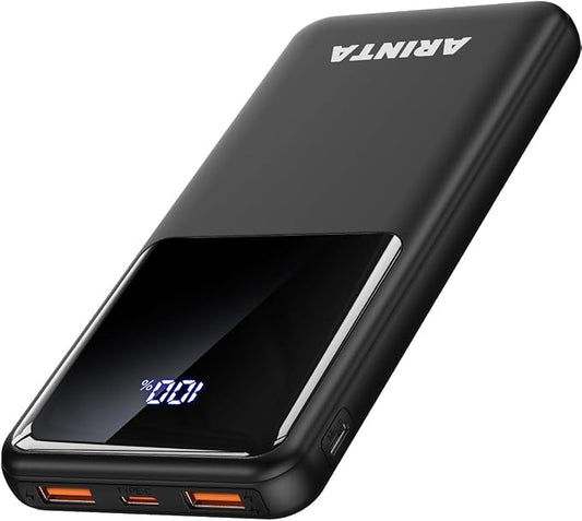 Power Bank Portable Charger 10000mAh PD 22.5W Battery Pack, LED Display & USB-C in/Out, Travel Essentials, Compatible for Smartphones, Tablets & More (Black)
