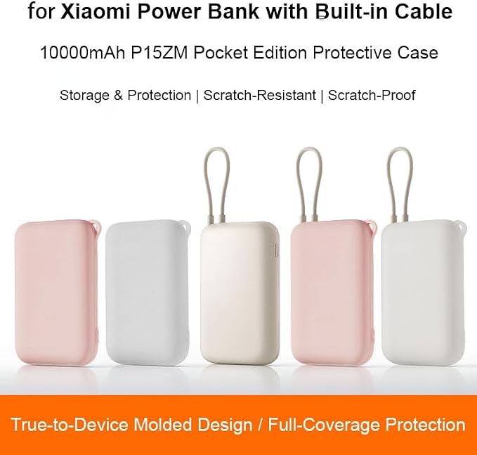 Shockproof Silicone Protective Cover Sleeve for Xiaomi 10000MAh P15ZM Power Bank Dustproof Anti-Scratch Drop-Resistant Damage-Proof Soft Skin-Friendly Case Shell Built-in Cable (Transparent)