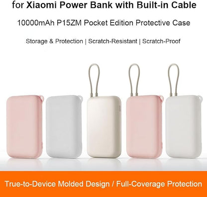 Shockproof Silicone Protective Cover Sleeve for Xiaomi 10000MAh P15ZM Power Bank Dustproof Anti-Scratch Drop-Resistant Damage-Proof Soft Skin-Friendly Case Shell Built-in Cable (Transparent)